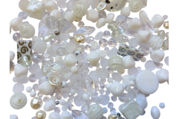 Mix skleněných korálků, bílý L1111