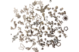 MIX korálků a přívěsků 150g stříbrný W0273