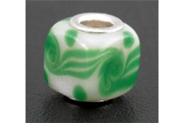 SLEVA 50% Korálek bílý se zeleným dekorem L0234