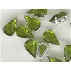 skleněný kámen (tvar slza) v kov.kotlíku 13x7,8mm olivín