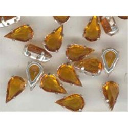 skleněný kámen (tvar slza) v kov.kotlíku 13x7,8mm topaz