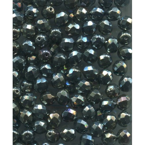 Korálky skleněné broušené  8 mm černé s dekorem